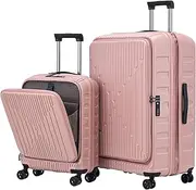 [Kaleenie] 2 Pieces 19/29 Luggage Sets, 19 Inch Carry On Luggage with Front Pocket & 29 Inch Side Opening Suitcase, Ligthweight ABS+PC Hardshell, Pink
