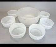 Vintage Bormioli Italy Frosted Glass Serving Salad Bowl Set w/Red trim 7pc Set