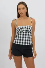 Black Check Cami Top Rosette - Size 6XXS, Women's Cami