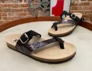 Mephisto Black Leather Toe Loop Slide Sandals Nalia 37 7 New