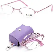 LUFF Pocket Folding Reading Glasses, Compact Reading Glasses with Lether Case, Foldable Readers Blue Light Anti Eyestrain