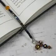 Crystal Bicone Square Seed Bead Beaded Thong Bookmark Handmade Black Topaz New