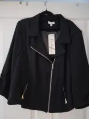 Autograph Jacket Plus Size 24 Zipper 3/4 sleeve Biker RRP $159 Black