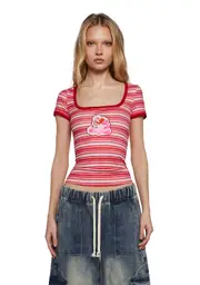 [Dolls Kill | Care Bears x Strawberry Shortcake] Caring Hearts Striped Tee