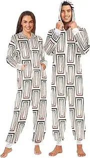 [ZZXXB] Geometry Print Onesie Pajamas for Adult Women Men Long Sleeves One Piece Onesies Hooded Sleepwear S - XL