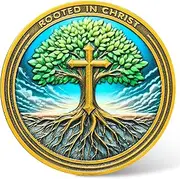 Christian Challenge Coin Rooted in Christ - Zinc Alloy, 1.57" Inspirational Coin with Cross and Tree Design, Perfect for Faith, Encouragement, and Collecting ﻿ ﻿