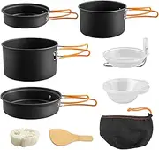 FUNYKICH 11PCS Portable Camping Cooking Set, Non-Stick Camping Pots and Pans Set, Lightweight Stackable Pot Pan Bowls Soup Spoon with Storage Bag for Camping, Backpacking, Outdoor Cooking & Picnic