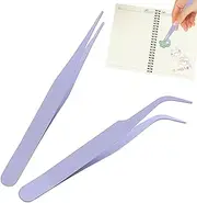 Scrapbook Sticker Tweezers - Professional Stainless-Steel Precision Tweezer Set | Multipurpose Straight And Curved Tip Tweezers | Non-Serrated Jewelry Tweezer | Precision Jewelry Picking Tools
