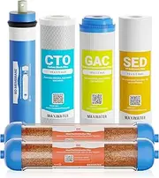 Max Water 6 Stage Reverse Osmosis Dual RODI Water Filter Replacement Kit for Aquarium -1 Micron Polypropylene Sediment, GAC, CTO Carbon, 2X Mixed Bed DI & 100 GPD RO Membrane