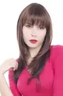 Wig Ladies Long Brunette Braun Lighter Strands Fringe Smooth 55 CM GFW14-F237