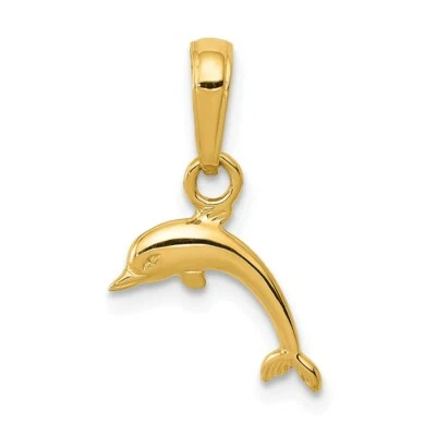 14k Yellow Gold Children's Mini Dolphin Pendant Kids Charm 16mm x 11mm