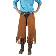 Cowboy Brown Suede Fringe Chaps For Men's Leather Belt Waist Size 36-38''