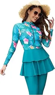 [YONGSEN] 2025 Floral Print Muslim Swimwear Burkini Full Cover Modest Swimsuit Hijab Set for Women