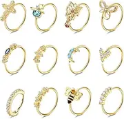 [Sanfenly] 12PCS Nose Rings Hoop 20G Nose Rings for Women Surgical Stainless Steel Nose Piercing Dangle Nose Ring Cartilage Earring Jewelry