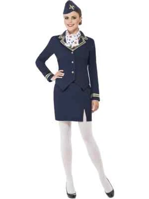 Navy Blue Trolley Dolly Air Hostess Flight Attendant Fancy Dress Costume Ladies