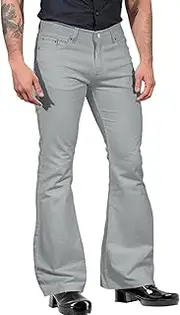 [Generic] Men's Bell Bottom Pants Vintage 70s Disco Outfits Flared Pants Stretch Slim Fit Casual Denim Trousers with Pockets