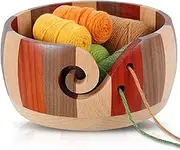 Wooden Yarn Bowl Round Knitting Yarn Bowls Crochet Bowl Holder with Holes Pine Wooden Weaving Thread Bowl with Lid Portable Yarn Storage Bowl for DIY Knitting Crafts 5.9x5.9x3inch (Colorful)