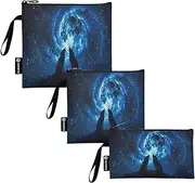 RPLIFE Wolves Howling Moon Night Snack Bag and Sandwich Bags Reusable Washable Food Storage Pouch with Zipper for Kids Students Adults (Set of 3: S/M/L)