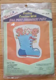Craftint Vintage NEW UNOPENED Cat Ballpoint Emb Paint Kittens In Boot Bag #12011