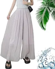 [HVVTAKI] Women's ice Silk Floor-Length Wide-Leg Culottes. High-Elastic Chiffon Comfortable and Loose Culottes. Casual Thin Large-Size high-Elastic Waist Pleated Culottes.