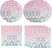 40PCS Mermaid Ocean Party Supplies Including Mermaid Plates And Napkins Mermaid Party Supplies Tableware Set For Girls Baby Shower Birthday Party Decorations Favors Pink Fish