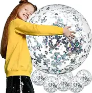 6 Pieces Inflatable Beach Ball Swimming Pool Balls 24 Inches Bouncy Glitter Jelly Ball Confetti Beach Ball Glitter Beach Ball Floating Confetti Ball for Summer Beach, Pool Party Favor