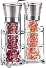 AAILDEHY Salt and Pepper Grinder Set of 2 - Stainless Steel Salt and Pepper Mill with Adjustable Coarseness - Ceramic Pepper Grinder Refillable - Glass Spice & Kosher Salt Shaker with Stand