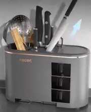 Grey All-in-One Kitchen Knife and Utensil Holder - Multi-Functional Organizer wi