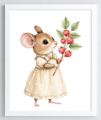 Nursery Wall Art Print, Cute Mouse Kids Room Art Print, Baby Wall Decor #105