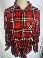 Pink Rose Plaid Soft Button Down Shirt Blouse Long Sleeves Soft Flanel Sz M