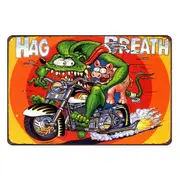 3x Hag Breath Rat Fink And Hog Tin Metal Sign Rustic Look Vintage