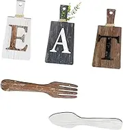 yuksok 5x Cutting Board Eat Sign Set Hanging Art Kitchen Eat Sign Fork and Spoon Wall Decor for Home Decoration, E
