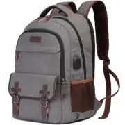 Canvas Travel Laptop Backpack for Men Women, Business Work 17.3 Inch Grey