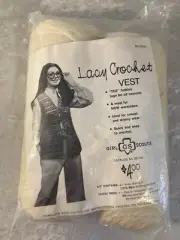 Vintage Girl Scouts Lacy Crochet Vest Pattern & Ivory 100% Wool Yarn