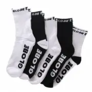 Globe Socks 5 Pack Quarter Black White Crew Size 7-11 Skateboard Sox