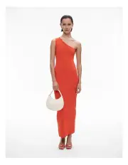 [Witchery] Asymmetric Rib Knit Dress in Tangerine
