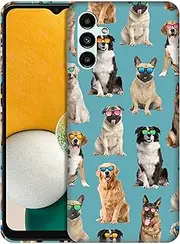 [GlamCase] for Samsung Galaxy A13 5G / 4G, Samsung A13 5G / 4G Case - Dog Pattern with Sunglasses Teal Printed Sleek Cute Plastic Protective Designer Back Phone Case/Cover for Samsung A13 5G / 4G