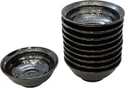 Mino Ware (Amazon.co.jp Exclusive) (Commercial Set of 10) Specialty Artisan Utensils Stone Grain Ramen Bowl with Oil Droplets Crystal, 6.8 Ramen, Made in Japan