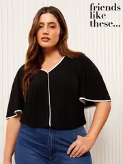 Friends Like These Black Curve Tipped Flutter Sleeve T-Shirt (AW0606) | $78