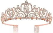 Rose Gold Crystal Tiara Crown Headband Princess Elegant Crown with Combs for Wom