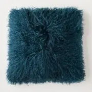 TWO West Elm Mongolian Lamb Pillow Covers NO Insert 16" X 16" TEAL nwt & nwot