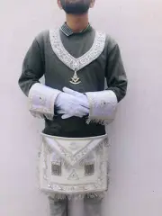 HAND EMBROIDER MASONIC PAST MASTER APRON,CUFFS AND COLLAR WHITE -B2B
