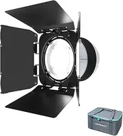 LAPOOH F20 9 Inch Fresnel Lens Bowens Mount 10°- 45°Optical Focusing Adapter 10X Brighter with Detachable 4-Leaf Barn Door for Studio Continuous Light Shaping Tool