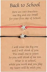 [HUASAI] First Day of Kindergarten Bracelet Pinky Promise Bracelets Back To School Bracelet for Kids Mommy and Me Star Adjustable Bracelets for Women Girls