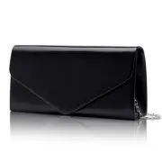 Clutch Purse for Women, Black Leather Evening Bag with Chain Strap, Elegant