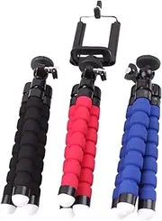CONGARTENO 3pcs Flexible Sponge Octopus Tripod Lightweight Phone Holder for Uneven Surfaces for Travel Photography Black Red Blue