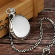 Luxury Silver Smooth Case Women Mens Quartz Pocket Watch Fob Pendant Chain Gift