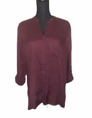 Primark Women’s Burgundy Collarless Button Front Top Size 12
