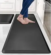 2 PCS Kitchen Mats for Floor,Anti Fatigue Kitchen Rugs, Waterproof Non-Skid Ergonomic Comfort Foam Rugs, Standing Mat for Kitchen, Floor,Office, Sink, Laundry (Black)