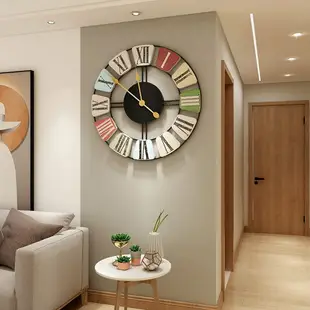 新品歐式簡約掛鐘圓形鐵藝鐘表家用裝飾客廳時鐘